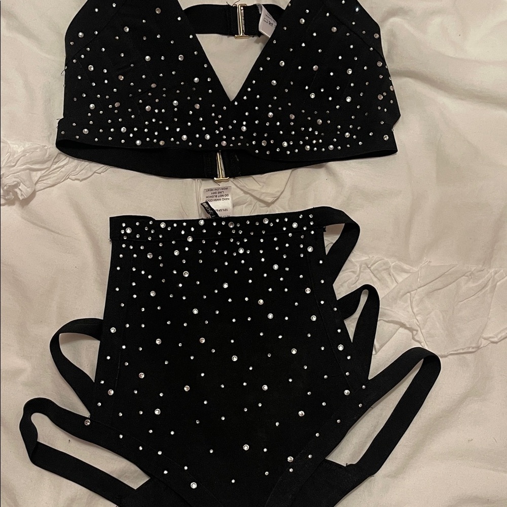 Fashion Nova Black Studded Strappy Set
